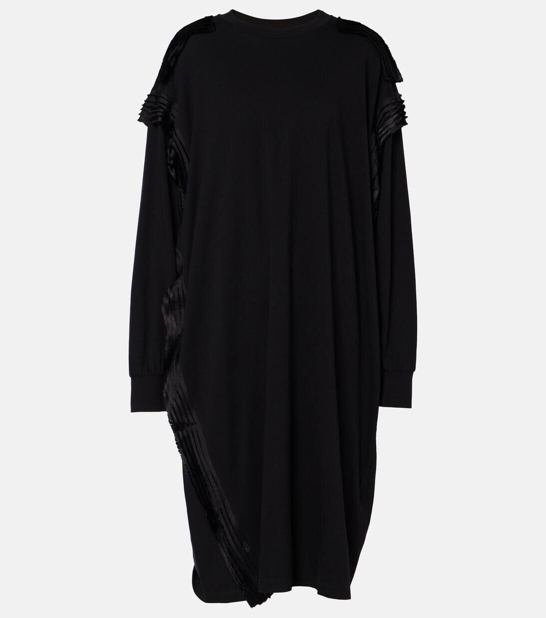 

Платье-свитер из хлопкового трикотажа с оборками Mm6 Maison Margiela, черный