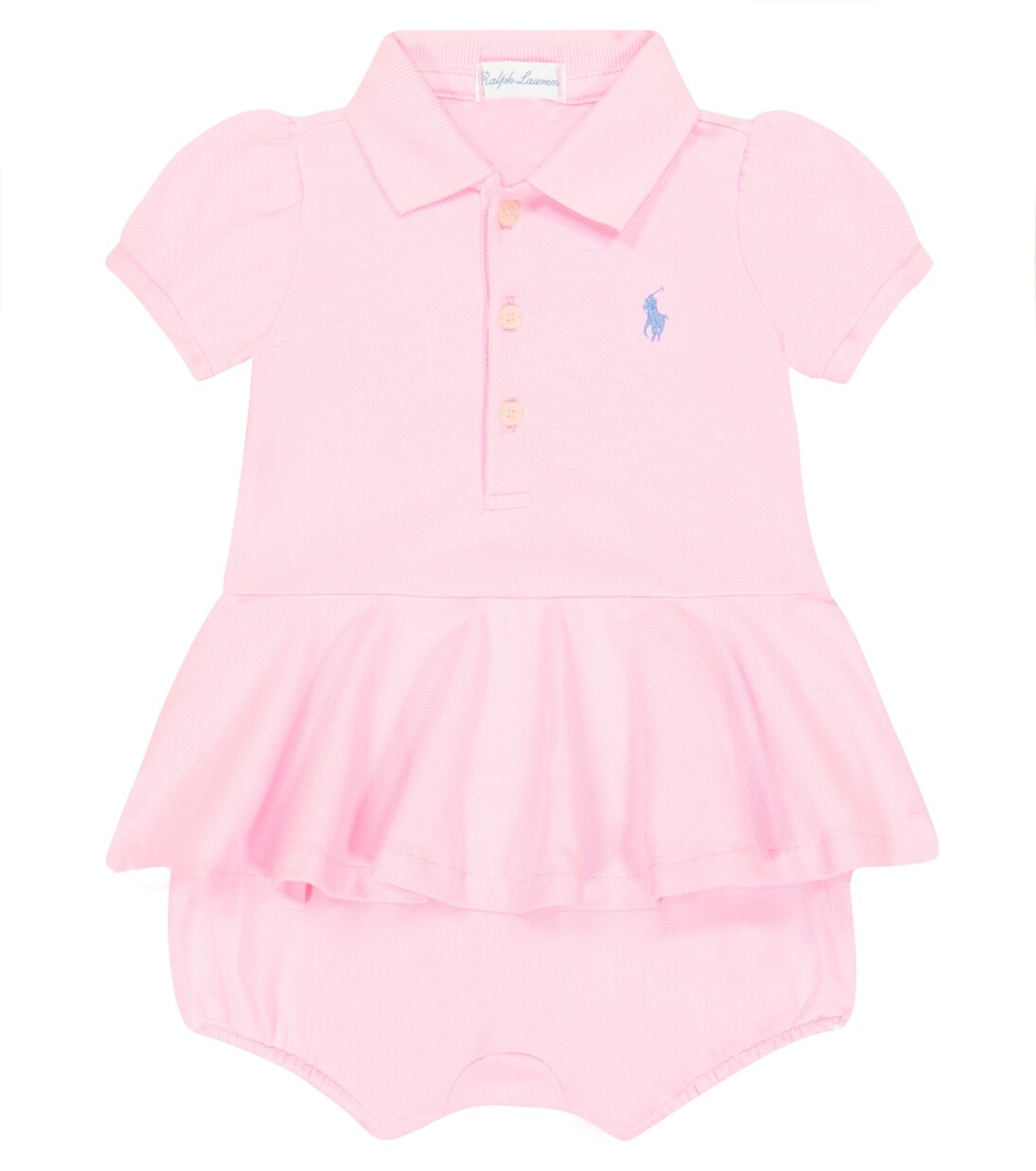 

Детское боди из хлопковой сетки с баской Polo Ralph Lauren Kids, розовый