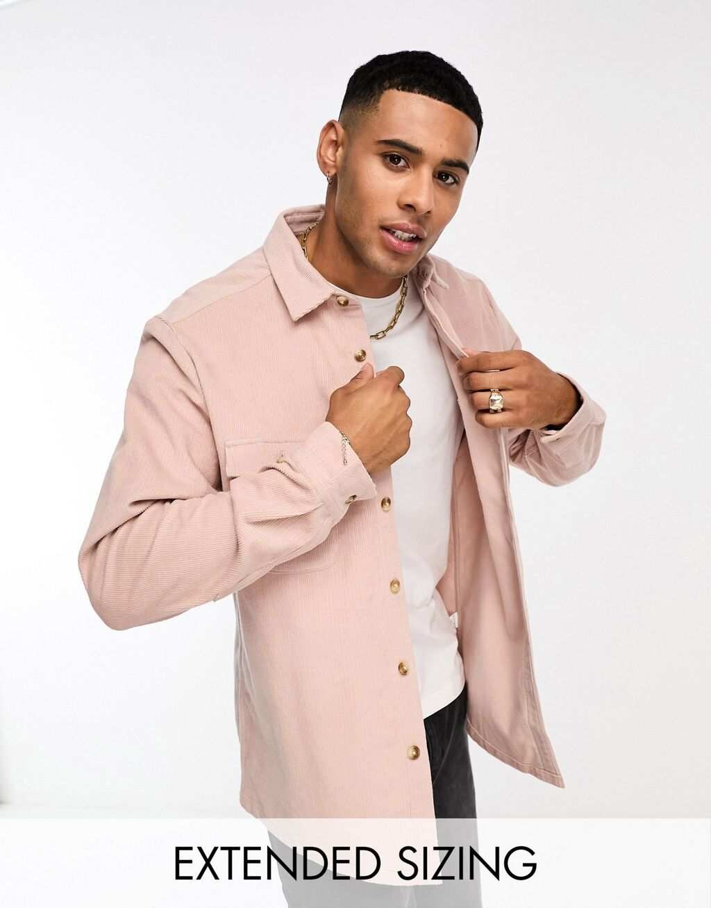 

Бледно-розовая вельветовая рубашка с двойными карманами ASOS DESIGN
