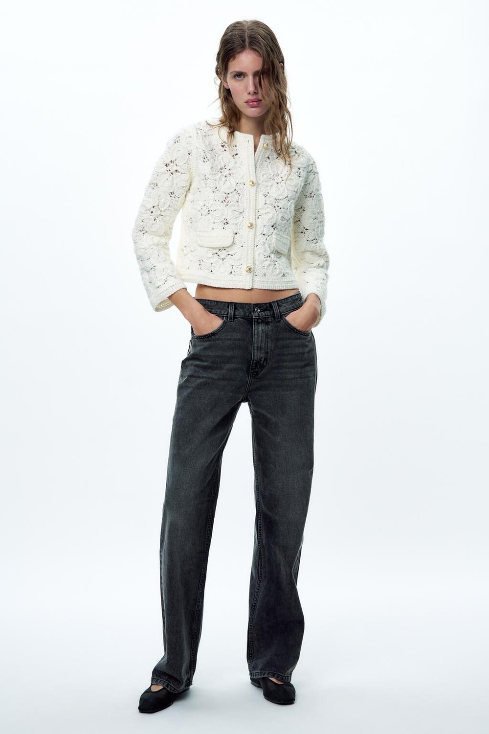 

Кардиган из макраме ZARA, экрю