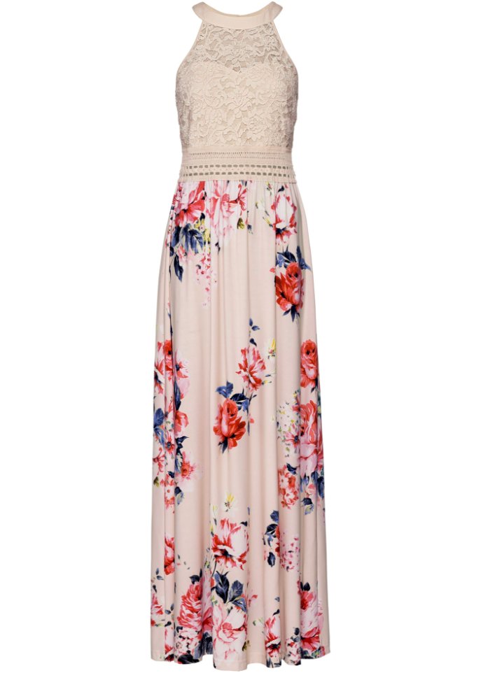 Летнее платье макси с цветочным принтом и кружевом Bodyflirt Boutique, бежевый женское летнее длинное платье с открытыми плечами и цветочным принтом
