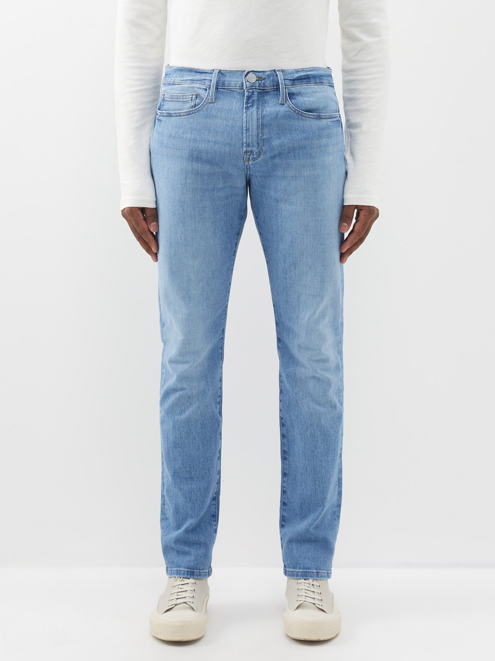 Узкие джинсы l'homme из смесового органического хлопка FRAME, синий цена и фото