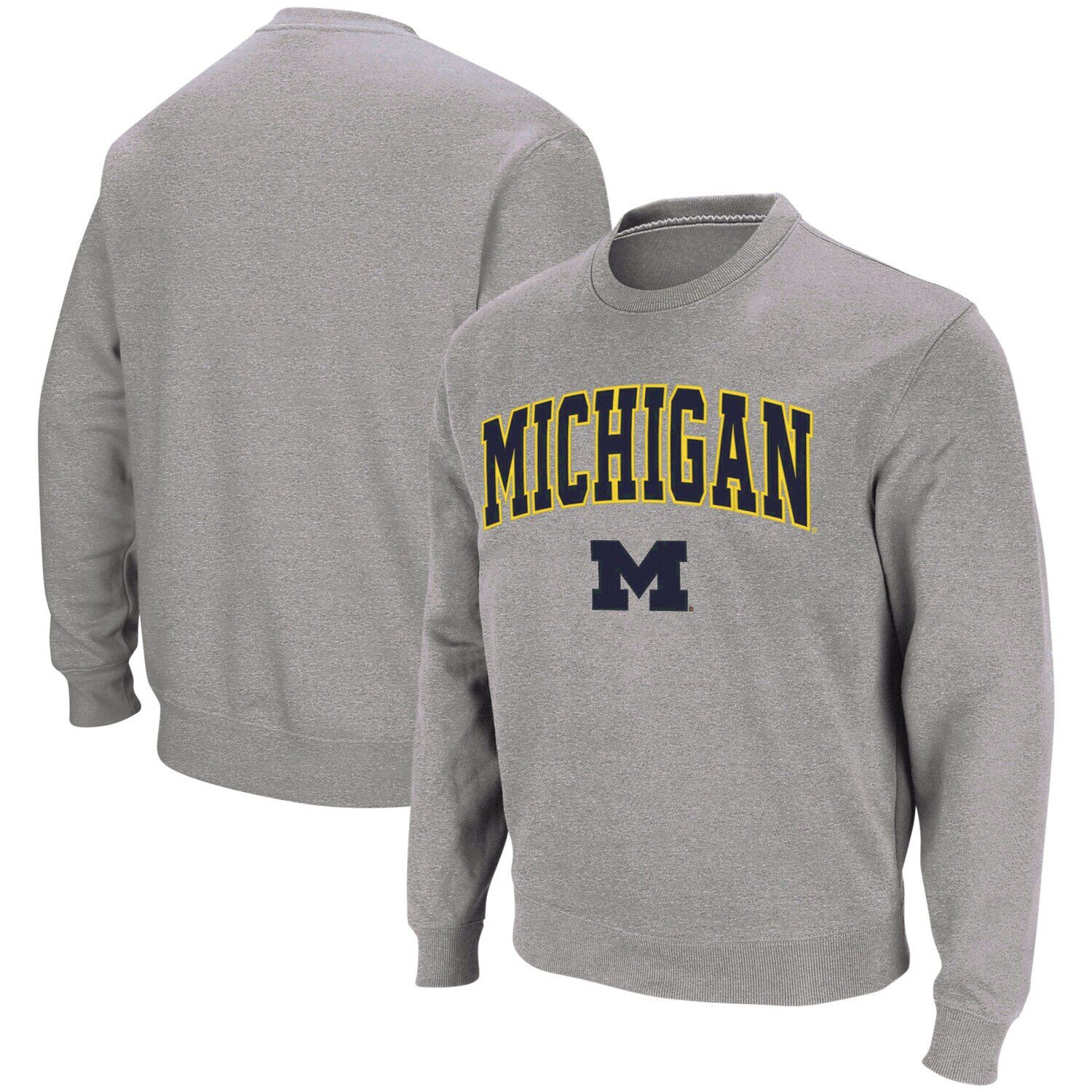 

Мужской свитшот с круглым вырезом Heather Grey Michigan Wolverines Arch & Logo Colosseum