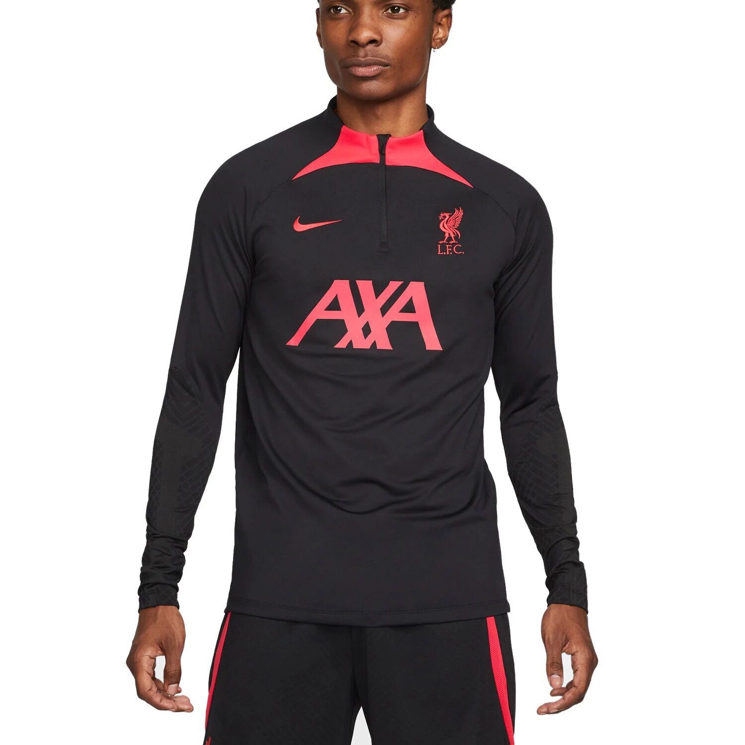 

Мужской черный топ Liverpool Strike Drill Performance реглан с молнией четверти и длинными рукавами Nike