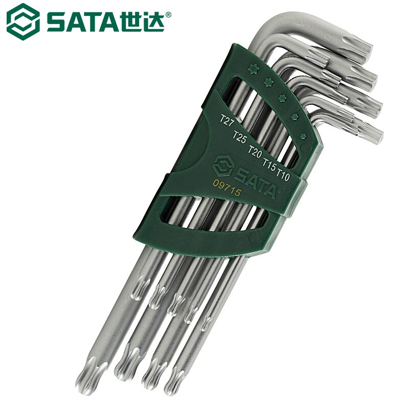 SATA 09715 Набор шестигранных ключей Torx со сферической головкой и цветком Набор отверток Удлиненная L-образная отвертка S2 Набор из 9 предметов из легированной стали T10-T50