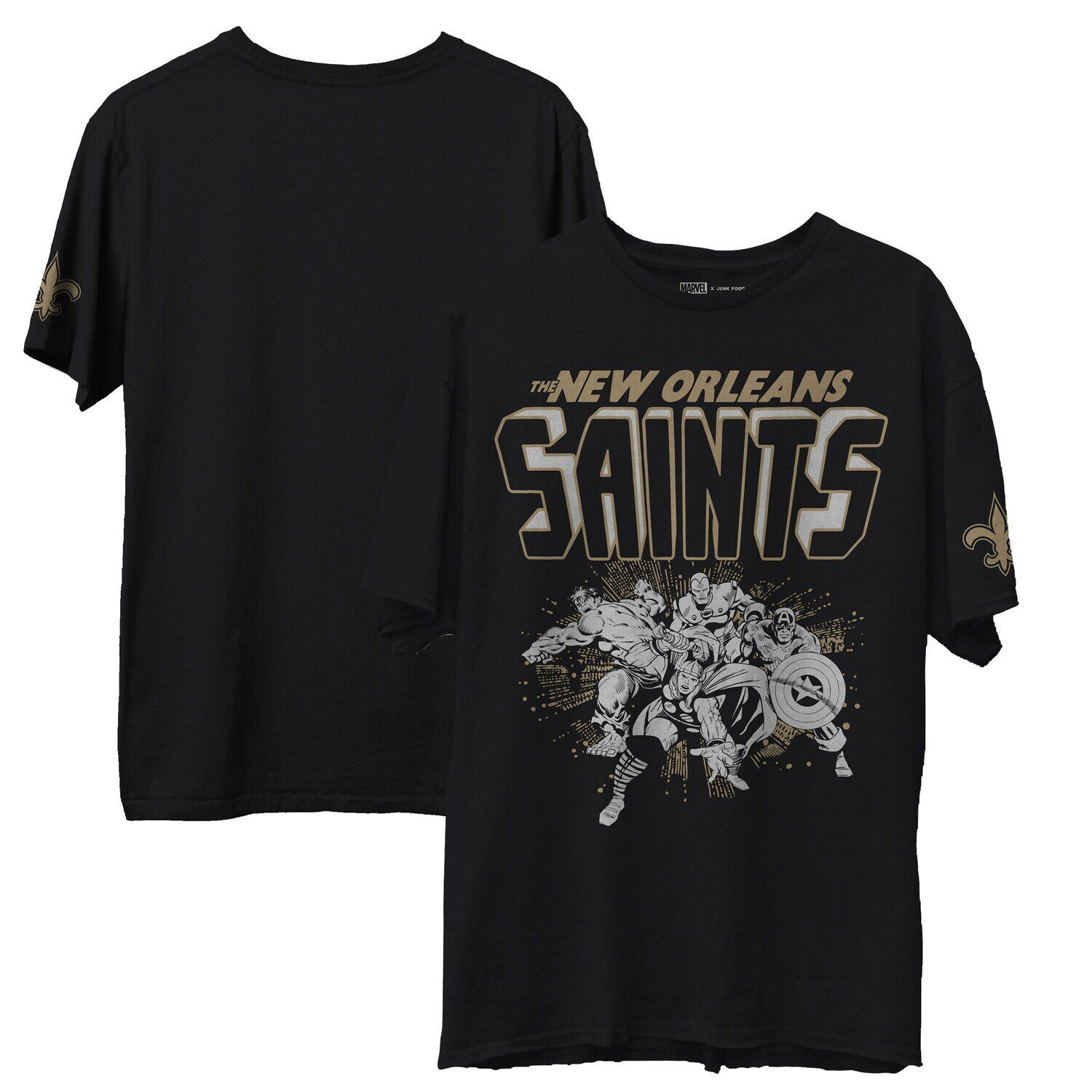 

Мужская черная футболка Junk Food New Orleans Saints Marvel, Черный