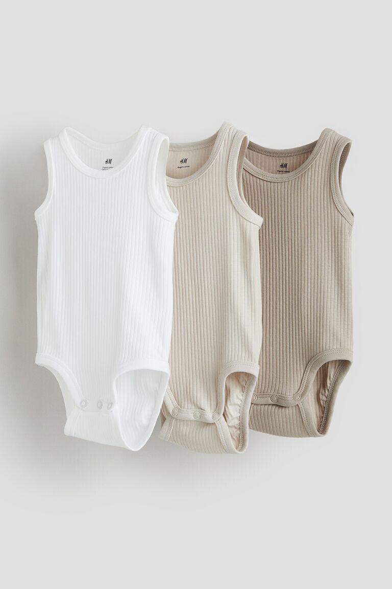 

Три пары боди без рукавов H&M, бежевый