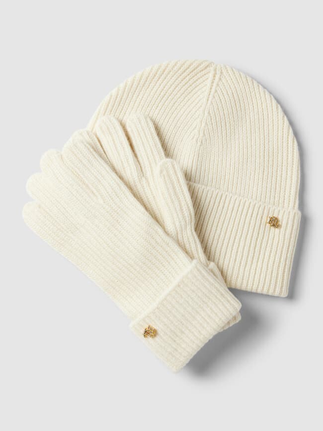 

Перчатки и шапка в комплекте Lauren Ralph Lauren, молочный