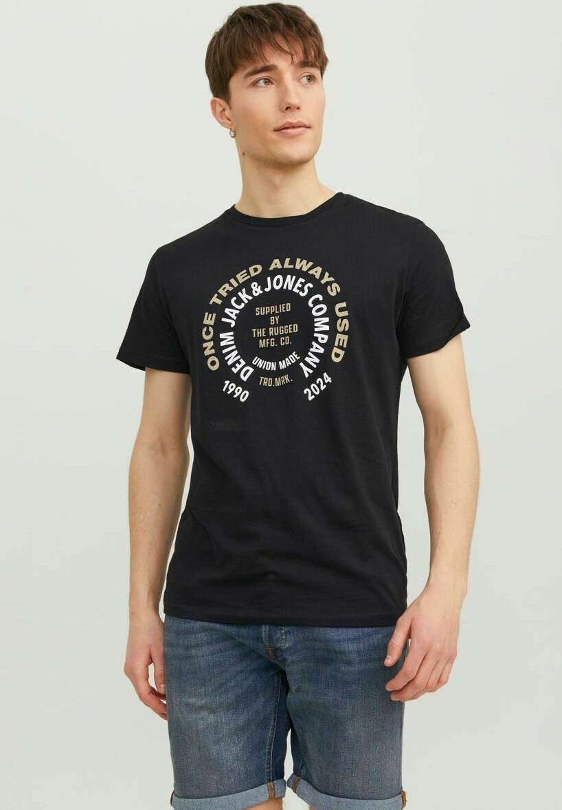 

Футболка с принтом Jack & Jones, черный меланж