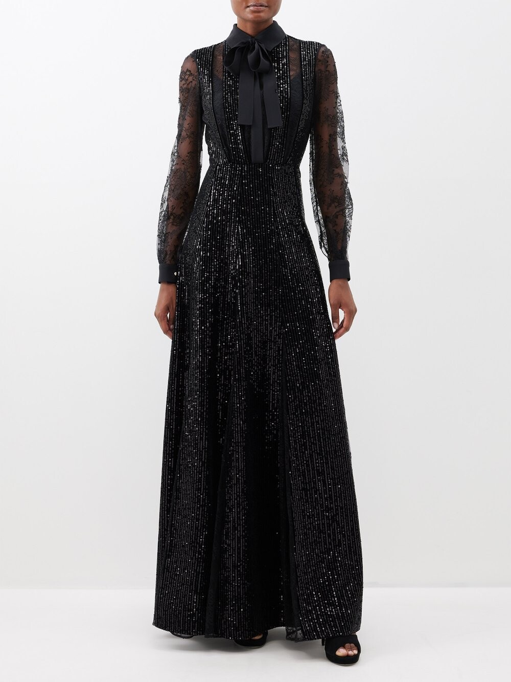 

Бархатное платье с бантом и пайетками Elie Saab, черный