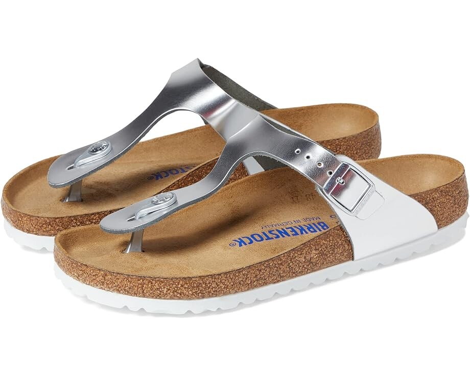 Сандалии Birkenstock Gizeh Soft Footbed - Metallic Leather, цвет Metallic Silver Leather