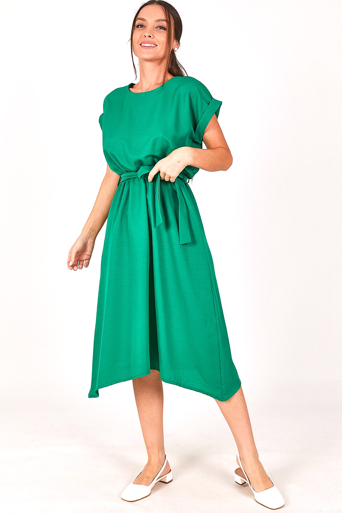 цена Женское зеленое платье с эластичной резинкой на талии armonika, зеленый