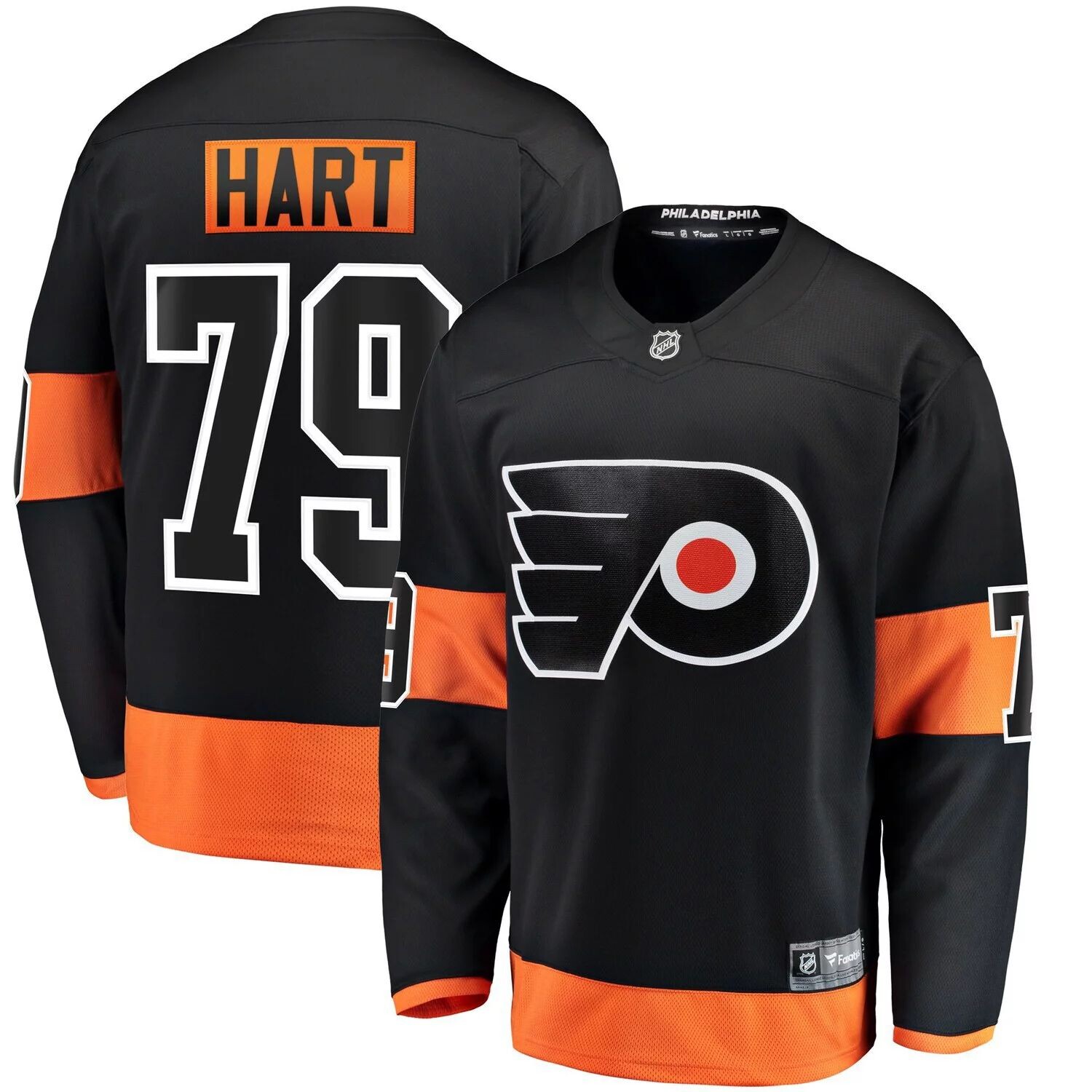 

Мужская черная футболка с логотипом Carter Hart Philadelphia Flyers Alternate Premier Breakaway Player Fanatics, Черный