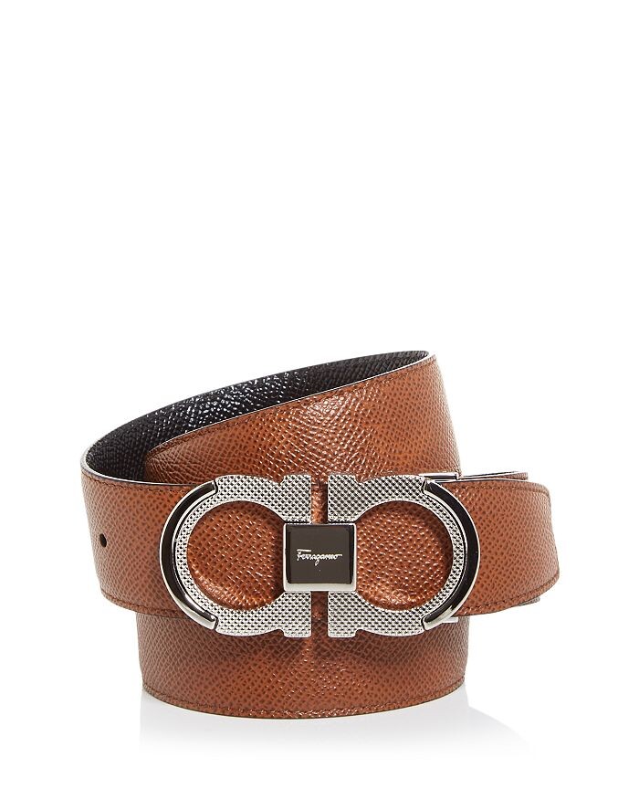 

Мужской двусторонний кожаный ремень с двойной пряжкой Gancini Ferragamo