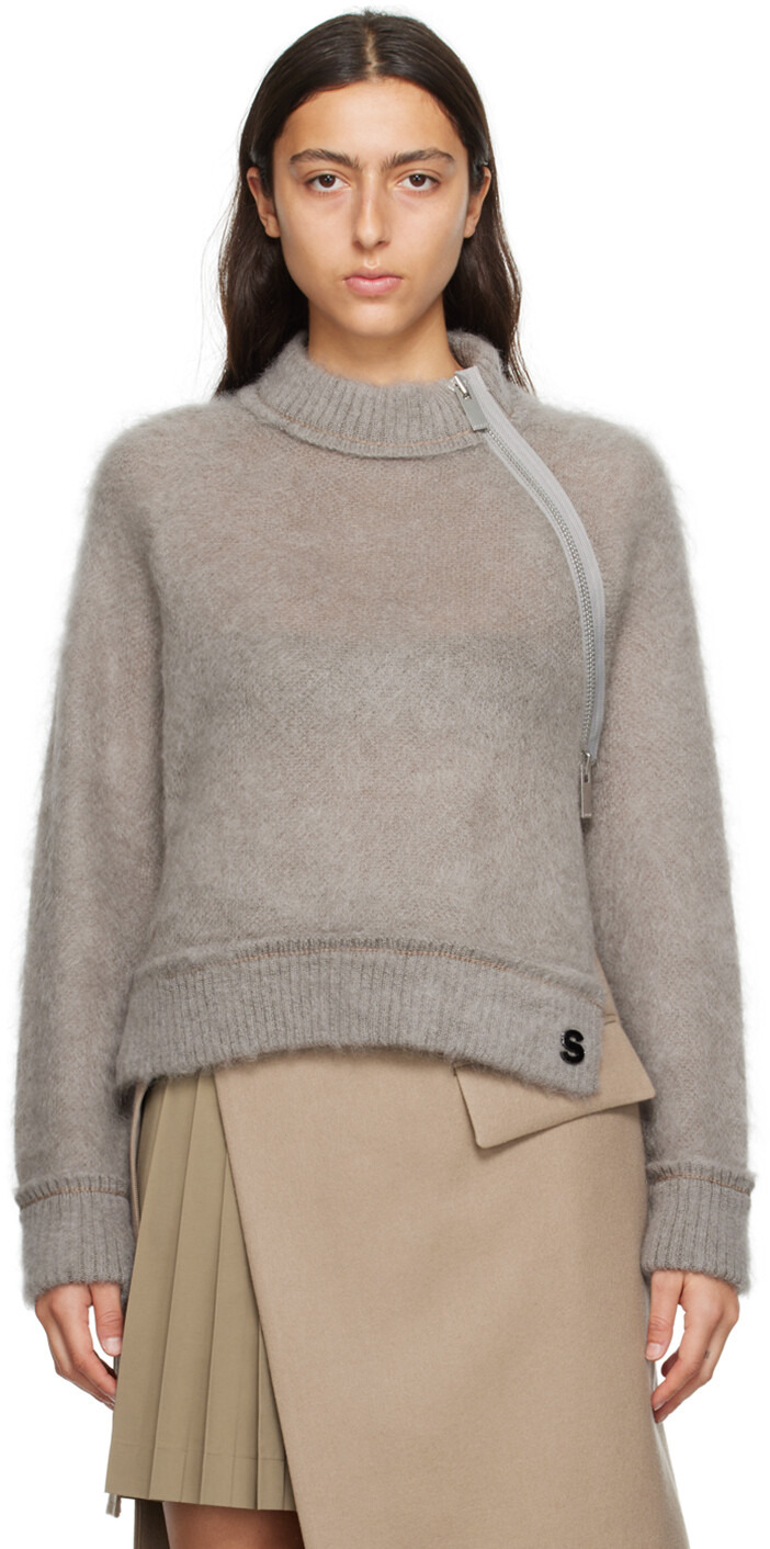 

Серый свитер со смещенной молнией L sacai