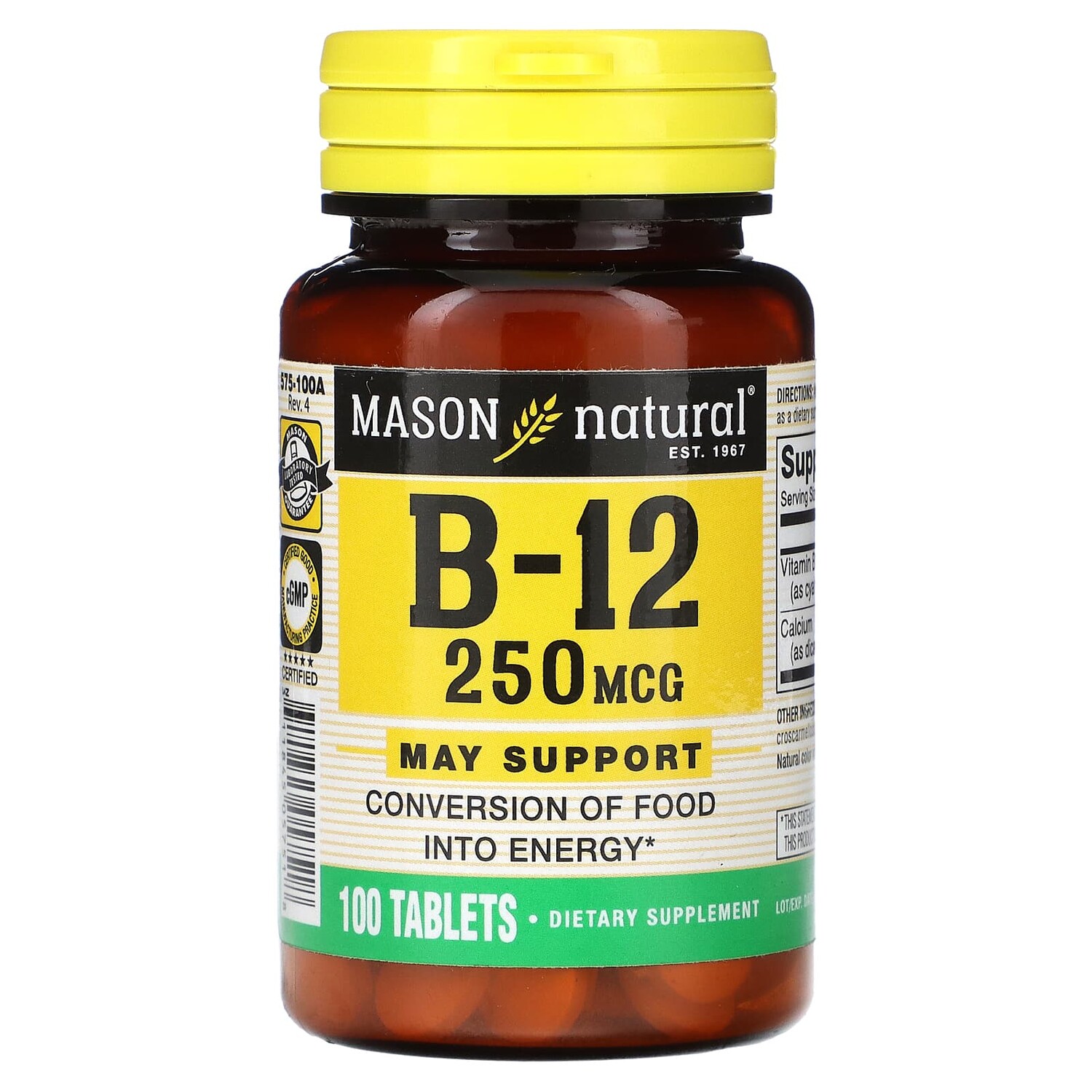 

Витамин B-12, 250 мкг, 100 таблеток, Mason Natural