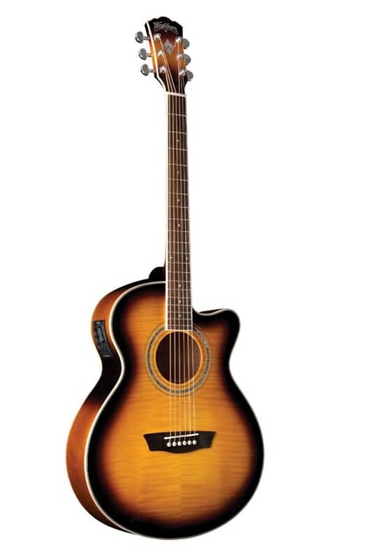 

Акустическая гитара Washburn EA15 Festival Series Mini Jumbo Cutaway Acoustic Electric Guitar. Tobacco Burst