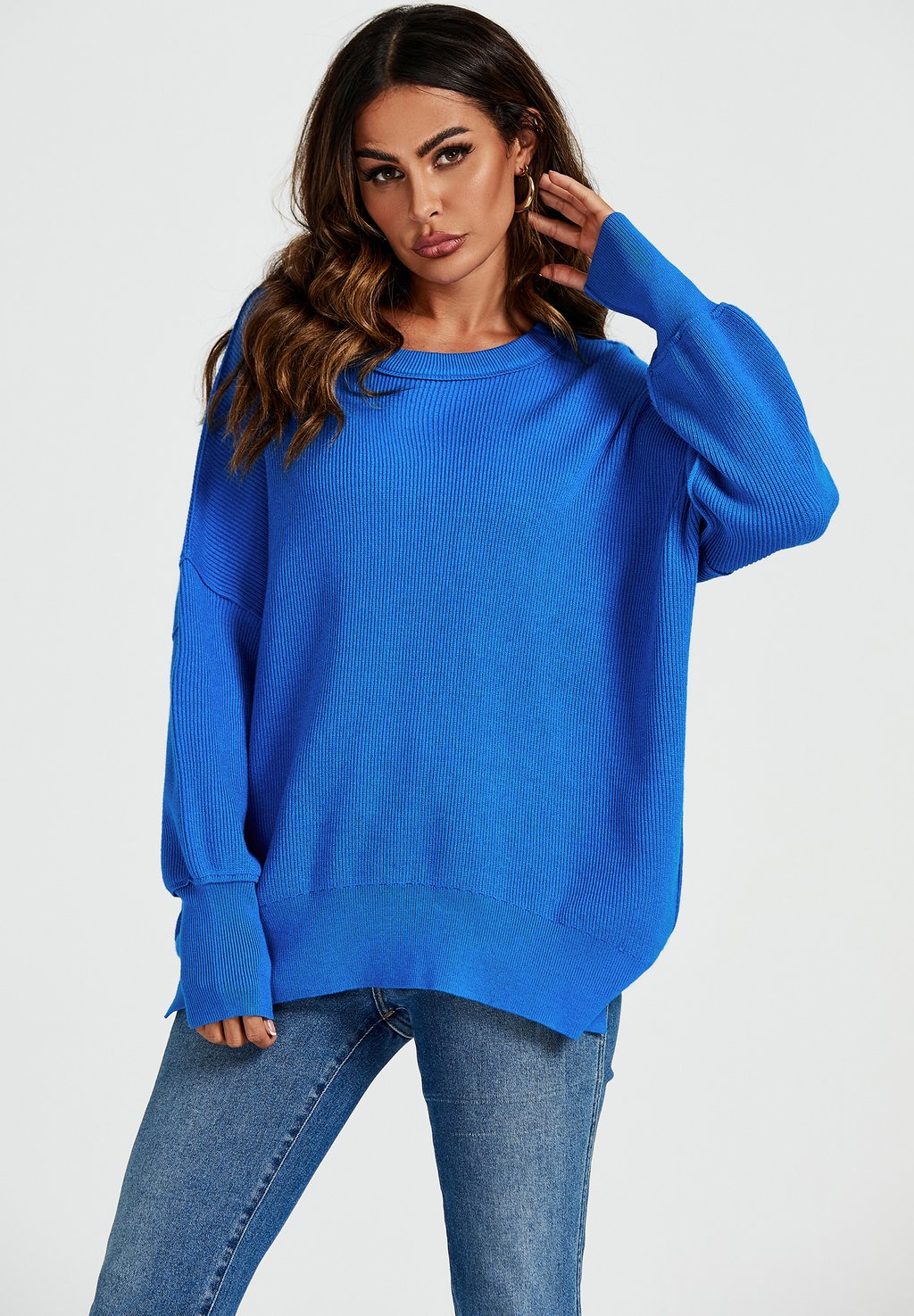цена Вязаный свитер SLOUCHY EXPOSED SEAM DETAILING NECK FS Collection, цвет blue