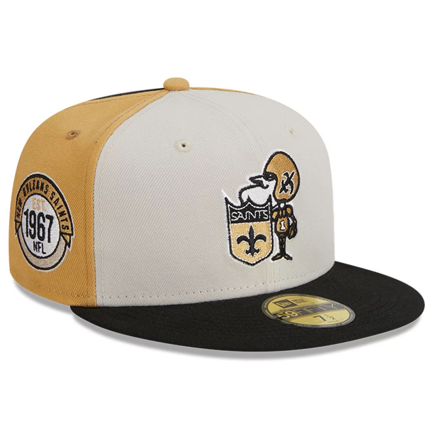 

Мужская приталенная шляпа New Era кремового/черного цвета New Orleans Saints 2023 Sideline Historic 59FIFTY