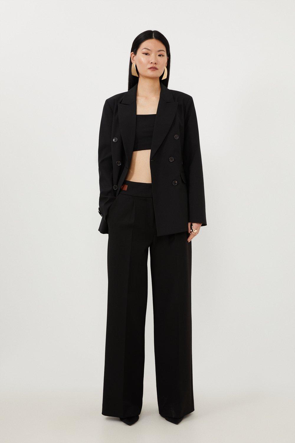 Приталенный двубортный пиджак из смесовой шерсти Karen Millen, черный женский костюм из 3 предметов двубортный офисный блейзер из смесовой шерсти пиджак и брюки одежда униформа