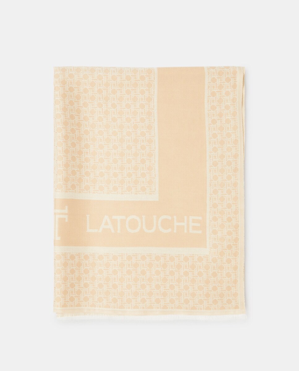 

Хлопковый шарф цвета экрю с логотипом Latouche