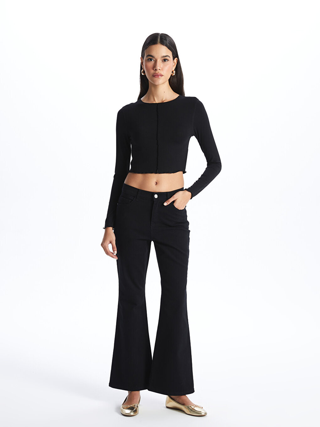 

Расклешенные женские джинсовые брюки LCW Jeans, черное родео, Черный