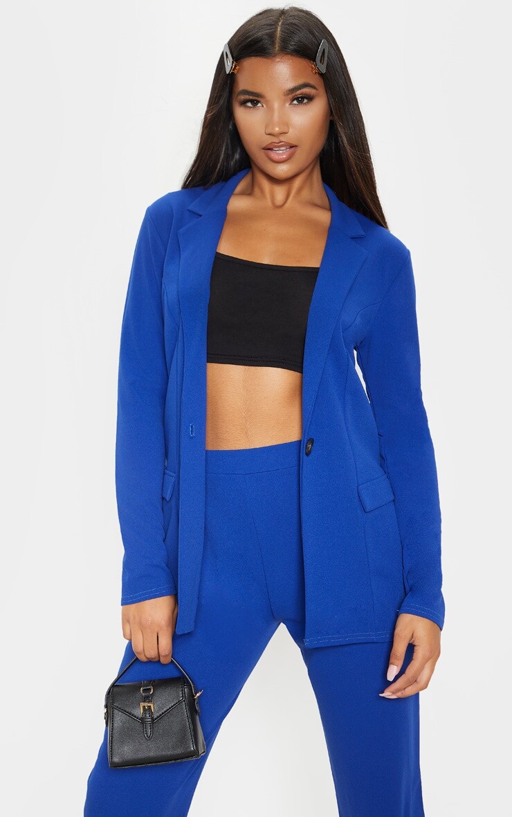 

PrettyLittleThing Синий креповый пиджак с пуговицами