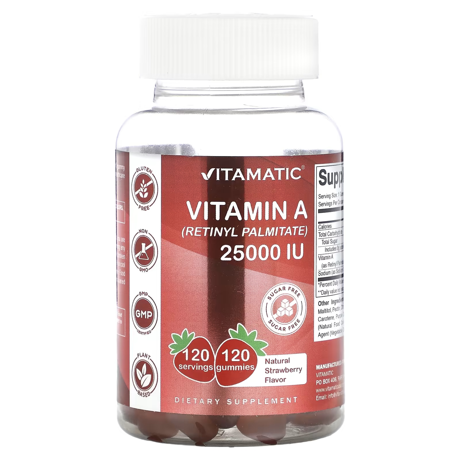 Витамин А ретинилпальмитат Vitamatic натуральная клубника, 120 жевательных таблеток витамин d3 vitamatic натуральный апельсин 120 жевательных таблеток
