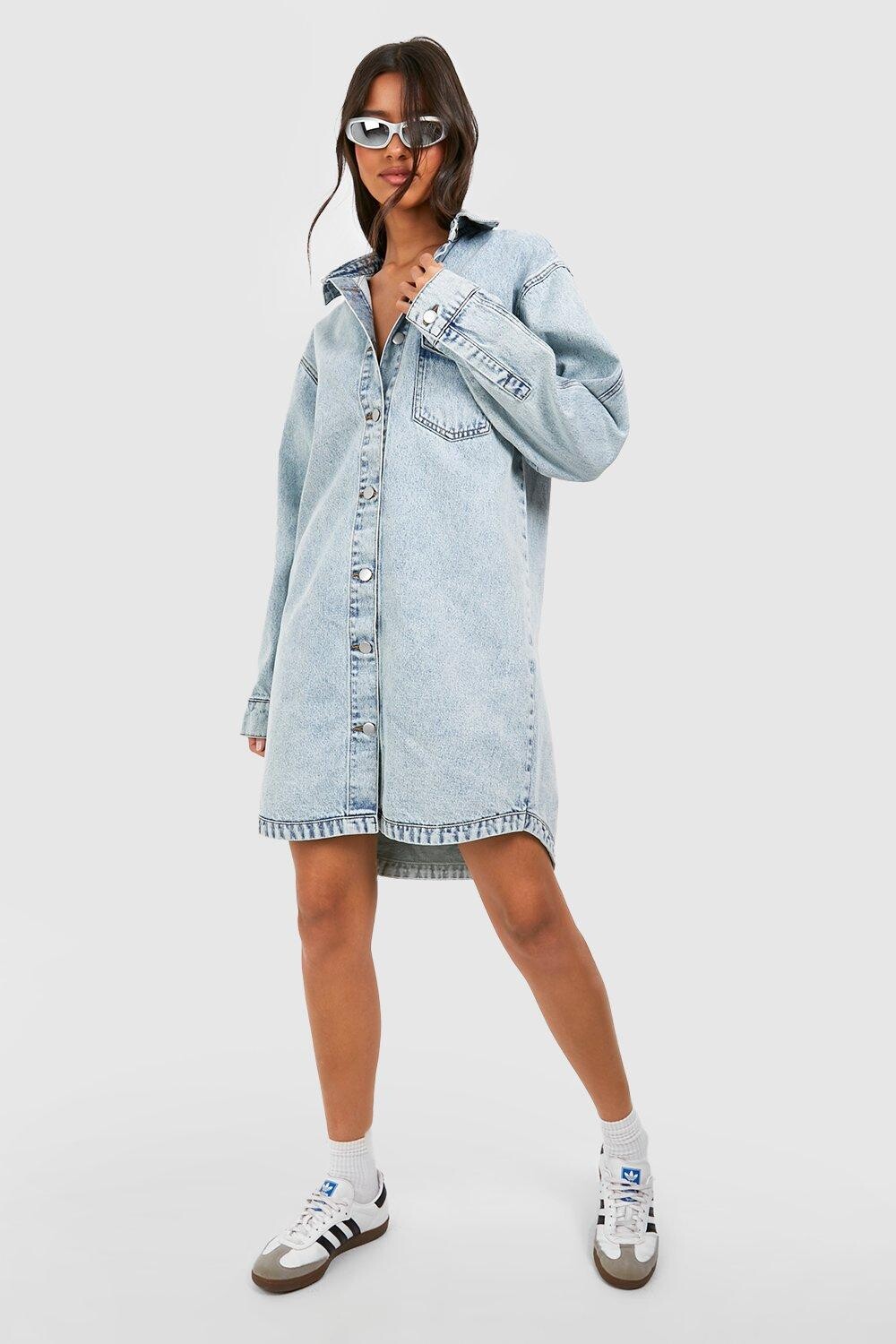 

Высокое платье-рубашка оверсайз из джинсины Boohoo, синий