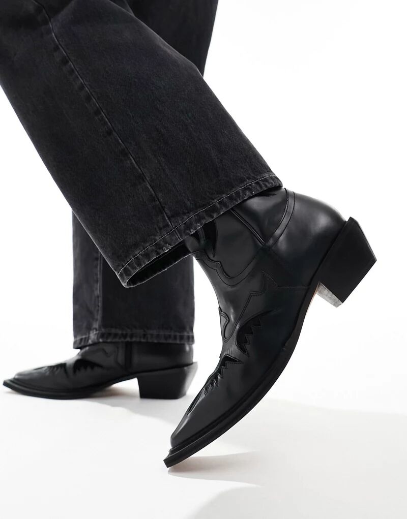 Черные ковбойские ботинки челси на каблуке ASOS