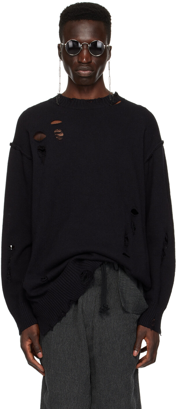 

Черный рваный свитер Yohji Yamamoto