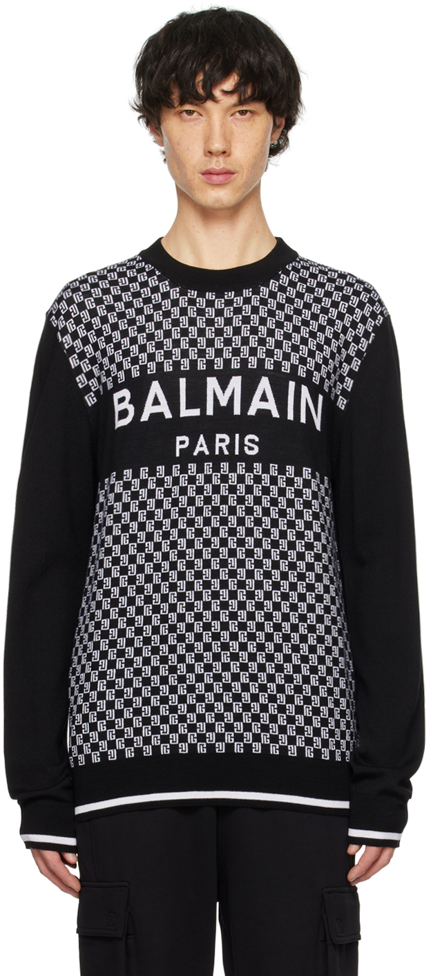 

Черный мини-свитер с монограммой Balmain, цвет Noir/Blanc