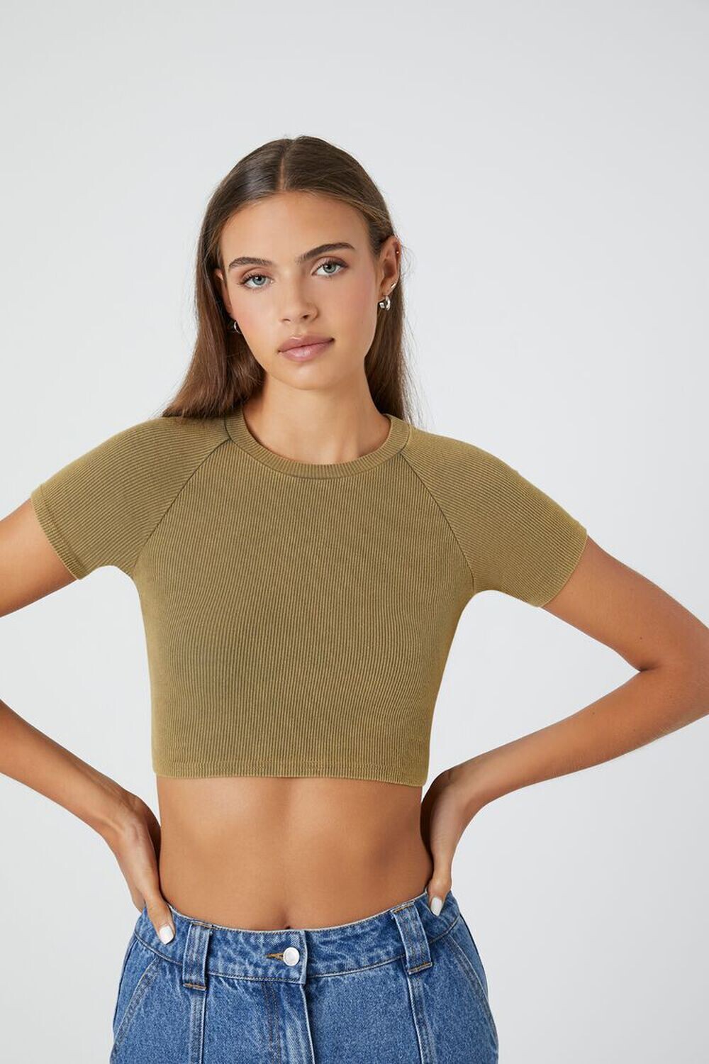

Укороченная футболка рельефной вязки Forever 21, оливковый, Зеленый