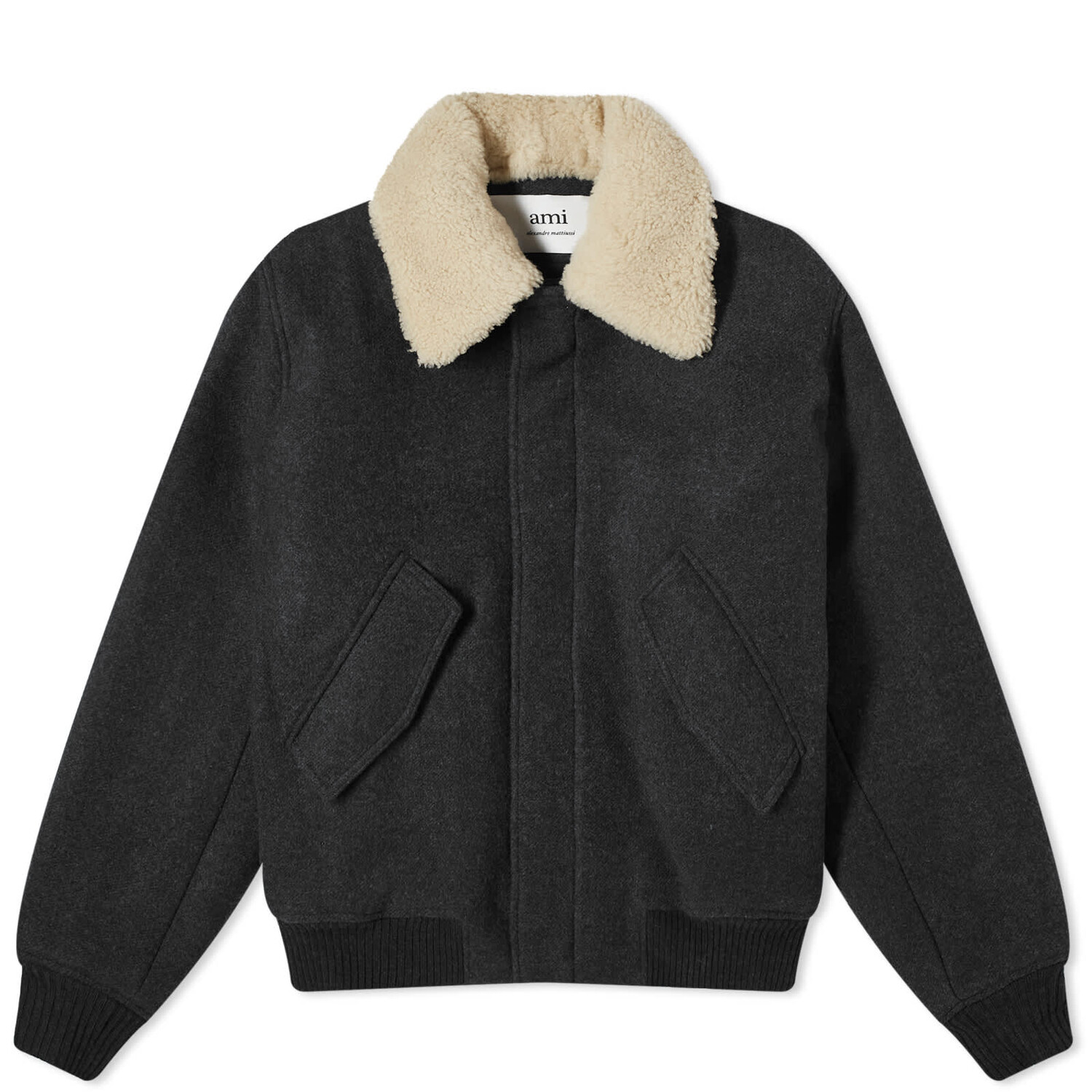 Куртка Ami Shearling Collar, темно-серый оригинальная немецкая элитная куртка с розовым воротником времен второй мировой войны черная шерстяная куртка