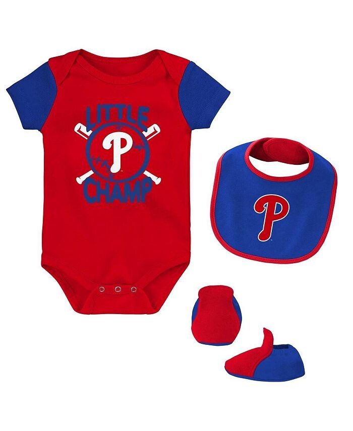 

Комплект из трех боди, нагрудника и пинеток, красный, Royal Philadelphia Phillies Little Champ для новорожденных Outerstuff, красный