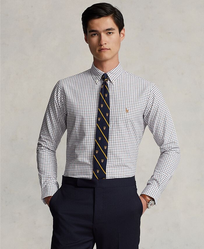 

Мужская оксфордская рубашка классического кроя в мелкую клетку Polo Ralph Lauren, цвет White/Wine Multi
