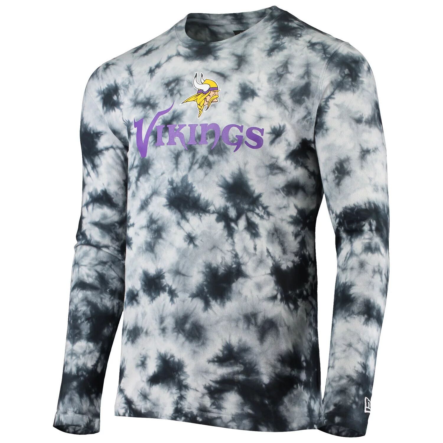 

Мужская черная футболка New Era Minnesota Vikings с длинными рукавами и принтом тай-дай