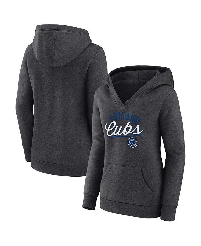 

Женский пуловер с капюшоном с логотипом Heather Charcoal Chicago Cubs Simplicity Crossover и V-образным вырезом Fanatics, черный