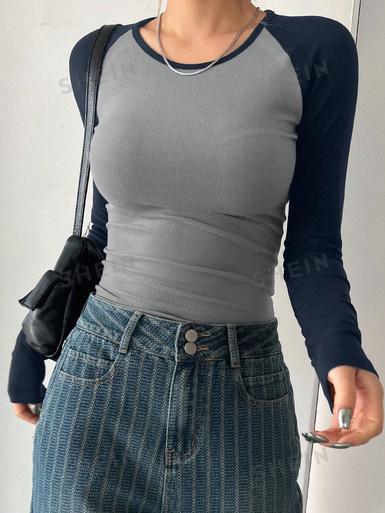 DAZY Женская футболка с круглым вырезом и цветными блоками, многоцветный простая женская футболка с круглым вырезом и длинными рукавами 14 18 черный