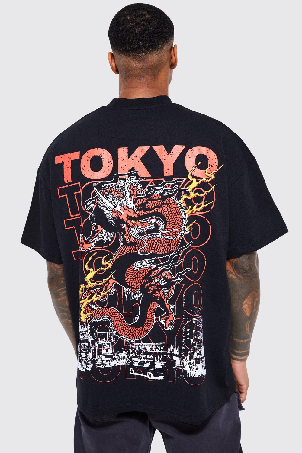 

Футболка tokyo dragon оверсайз с удлиненным вырезом Boohoo, черный