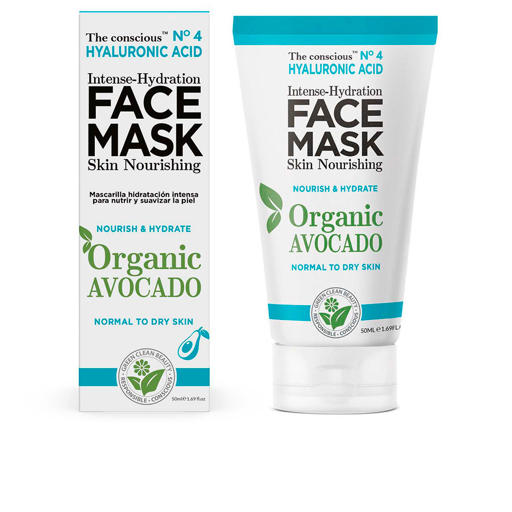 Маска для лица Hyaluronic acid intense-hydration face mask organic avocado The conscious, 50 мл увлажняющая маска для лица 2в1 с гиалуроновой кислотой 7days aqua infusion 50 мл