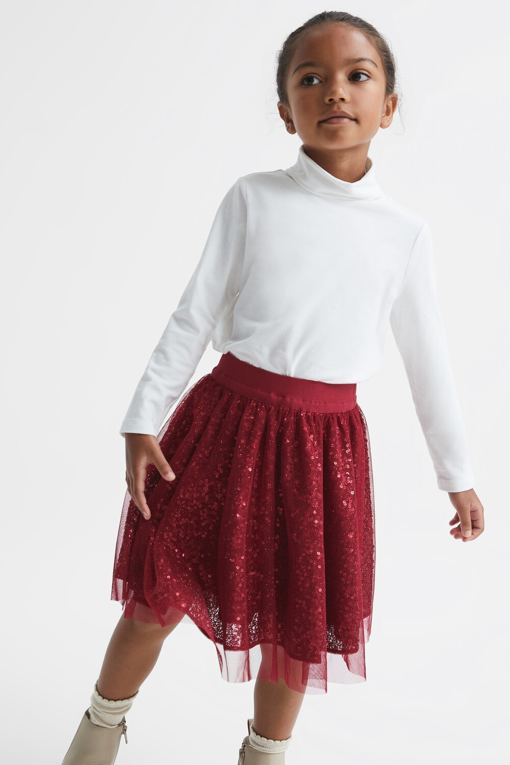 

Короткая юбка Isabella из тюля с пайетками Reiss, красный