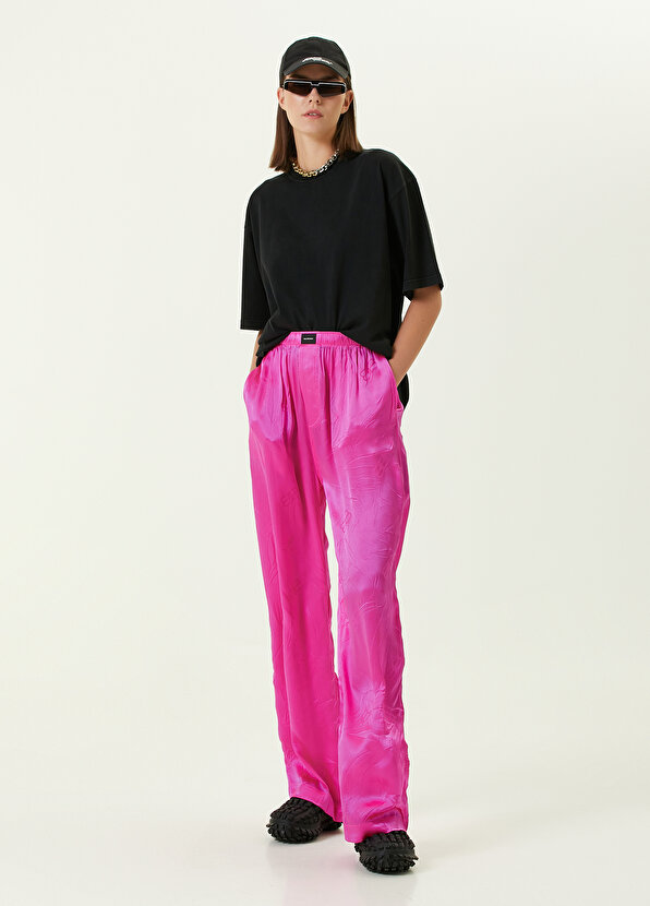 Розовые шелковые жаккардовые брюки с логотипом Balenciaga