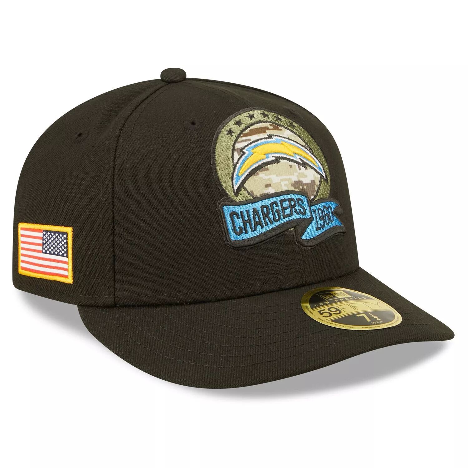 

Мужская кепка New Era Black Los Angeles Chargers 2022 Salute To Service Low Profile 59FIFTY Облегающая шляпа