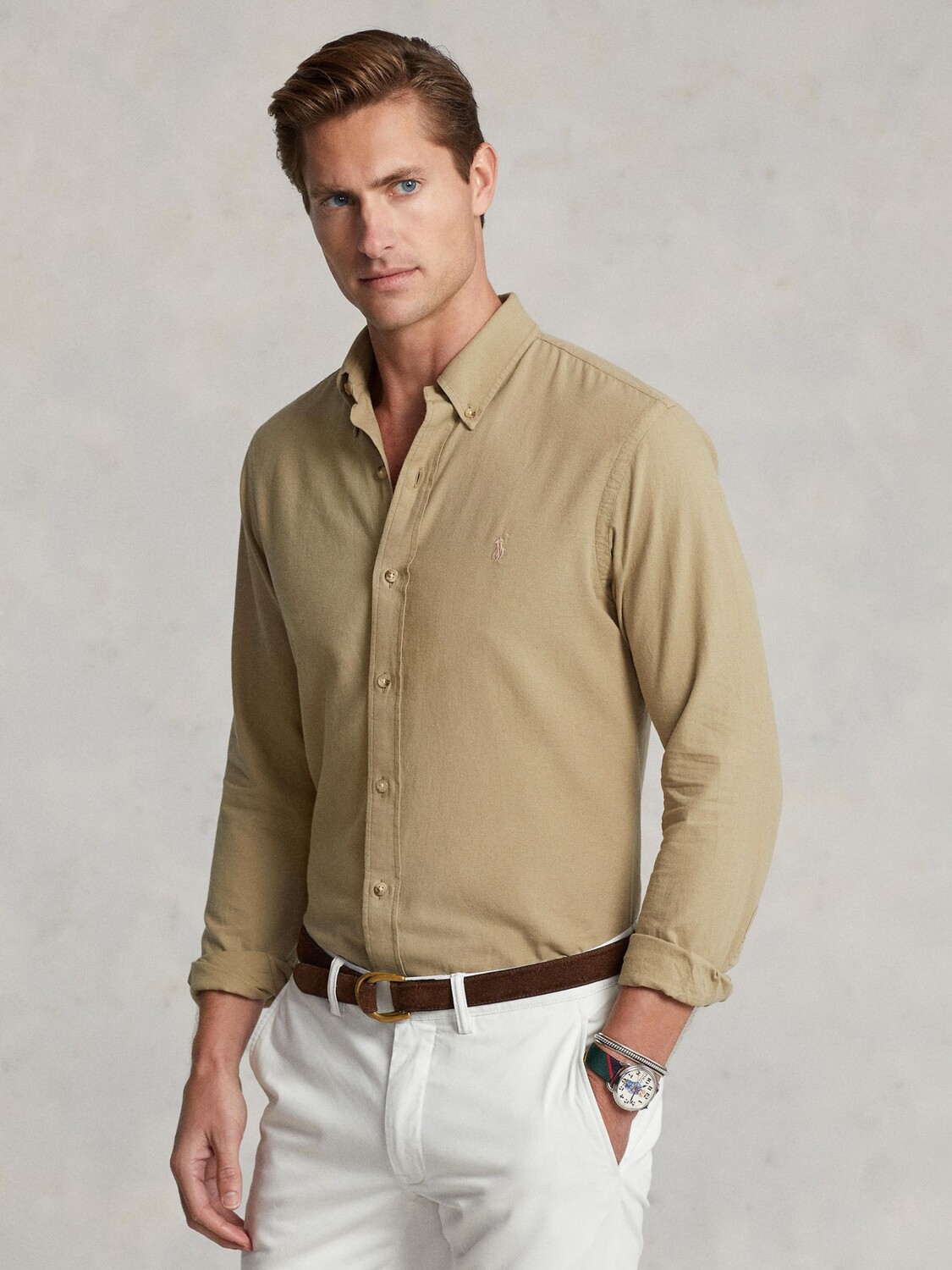 

Рубашка добби узкого кроя поло Ralph Lauren, тан