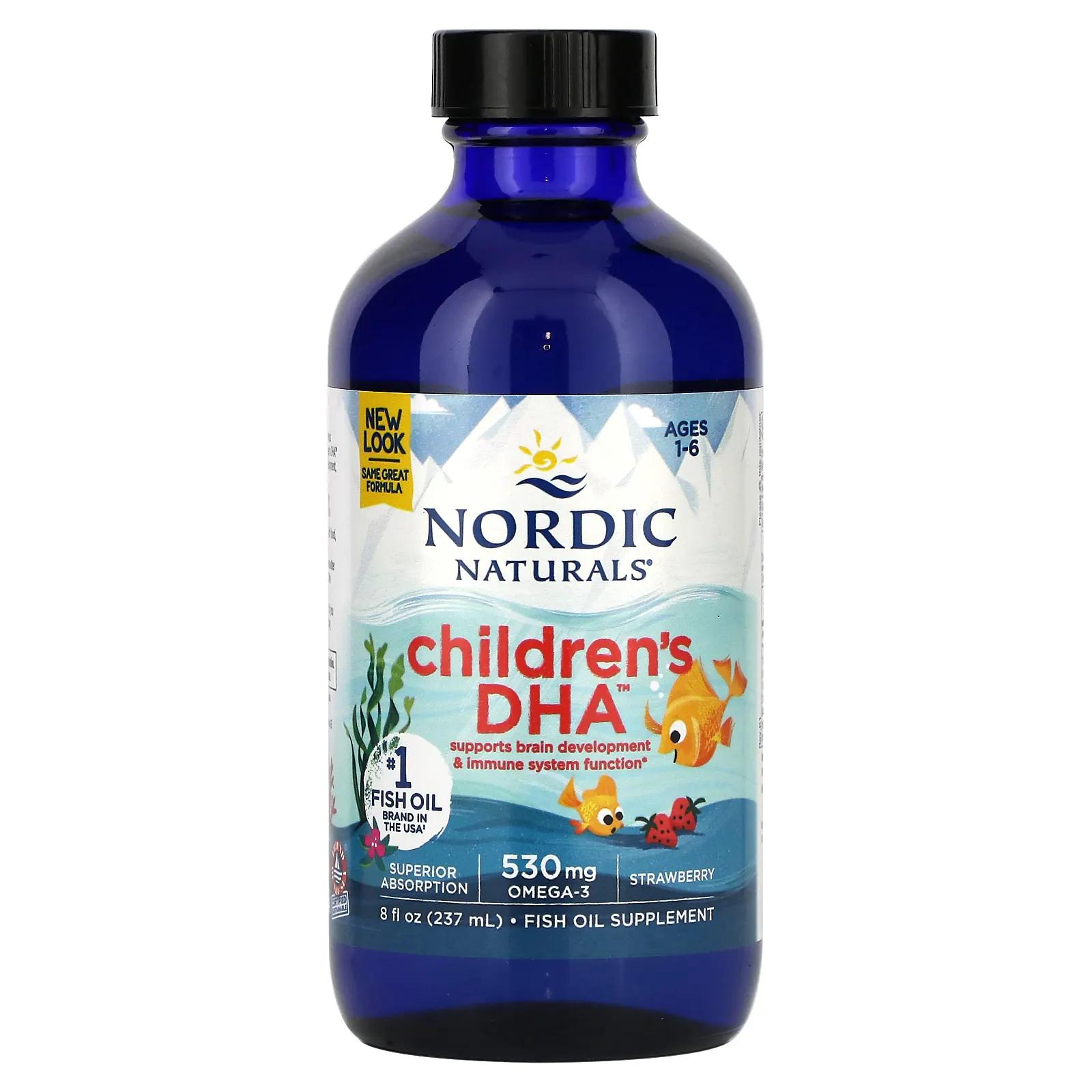 Nordic Naturals ДГК для детей от 1 до 6 лет со вкусом клубники 530 мг 237 мл (8 жидк. унций) добавка с дгк для детей 1 6 лет nordic naturals 530 мг 237 мл