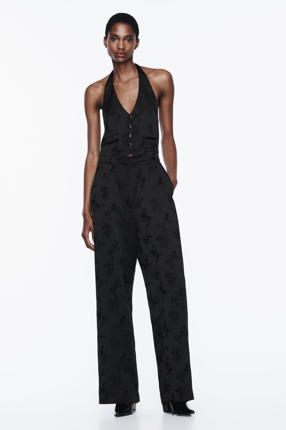 

Жаккардовый комбинезон-жилет ZARA, черный