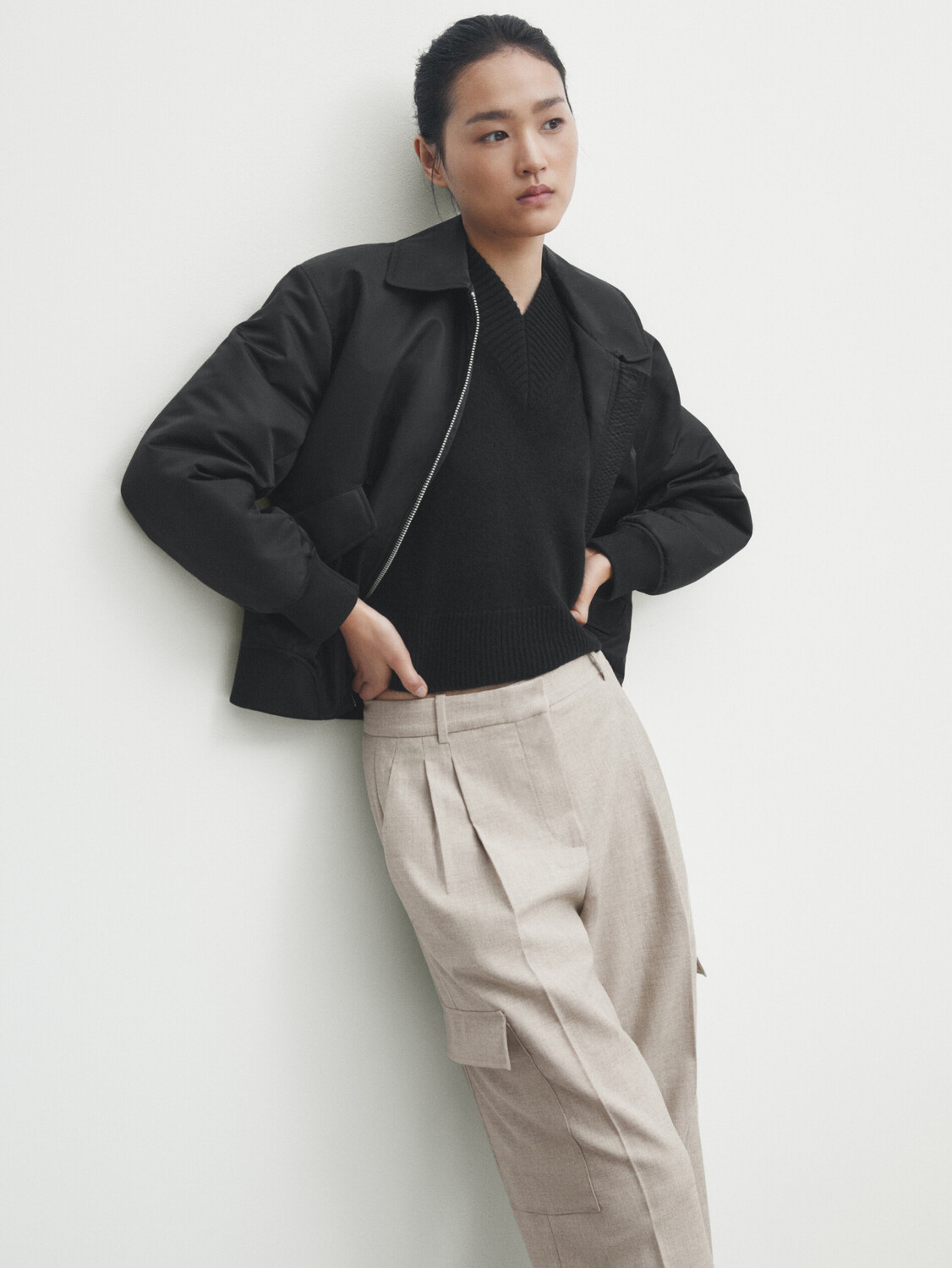 

Брюки из полушерсти фланелевые Massimo Dutti, бежевый