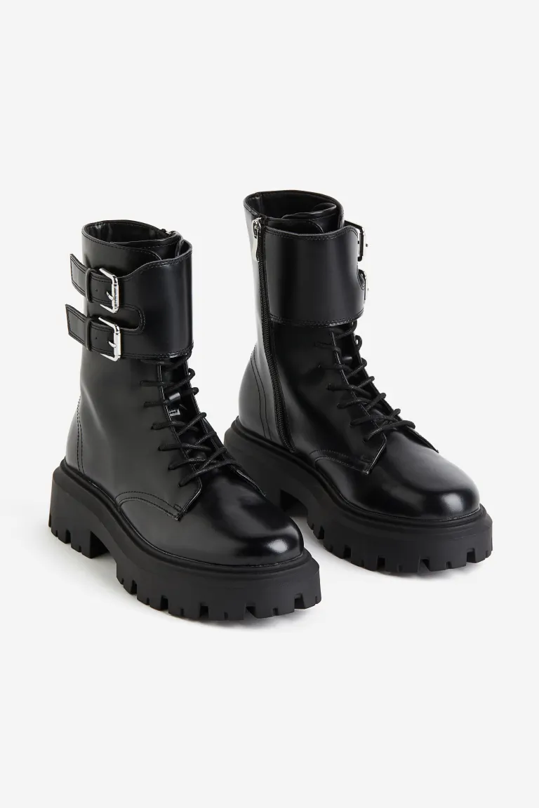 Ботинки со шнурками H&M, черный ботинки на шнуровке с пряжками zara черный