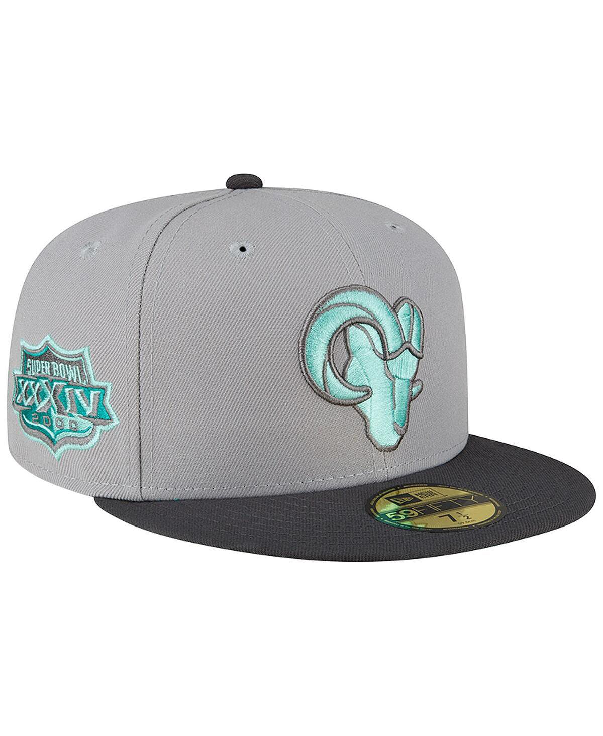 Мужская серая, графитовая приталенная шляпа Los Angeles Rams Aqua Pop 59FIFTY New Era